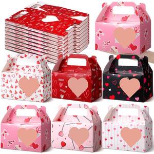 lot 26033 image: 24 Pack Valentines Day Treat Boxes Heart Goodie Boxes with Handle Valentines Day Gift Container Cookie Cupcake Snack Exchange Gift Container Party Favors - Retail $18