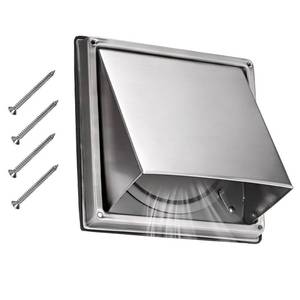 lot 26037 image: 4 Inch Outside Dryer Vent Cover Walls External Extractor Fan Cover Outdoor Exhaust Vent Cap Stainless Steel Dryer Wall Vent Cushioned Non Return Flap with Sealing Gasket (Silver) - Retail $24