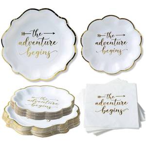 lot 26038 image: Kate Aspen The Adventure Begins Wedding1 set 24 big plate, 1 set 24 small plate. - Retail $18