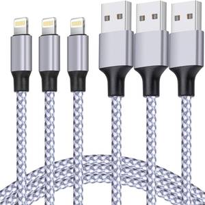 lot 26052 image: iPhone Charger, MFi Certified Lightning Cable 3PACK 6FT Nylon Braided USB Charging Cable High Speed Transfer Cord Compatible with iPhone 14131211 Pro MaxXS MAXXRXSX8iPad - Retail $8