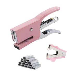 lot 26060 image: Small Hand-held Stapler Set, 15 Sheet Capacity, Includes Staples and A Staple Remover, Mini Desktop Stapler for Office, School, Home or Travel Use. (Pink) - Retail $7