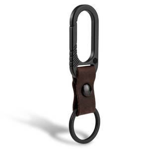 lot 26064 image: Titanium Belt Clip Carabiner Leather Keychain Holder with Removable Stainless Steel Key Ring (Black) - Retail $25