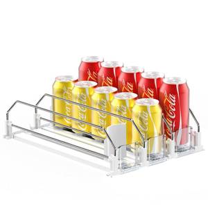 lot 26066 image: Drink Organizer for Fridge, Automatic Pusher Glide Soda Can Organizer for Refrigerator and Adjustable Width - Storage 15 Cans - Retail $20