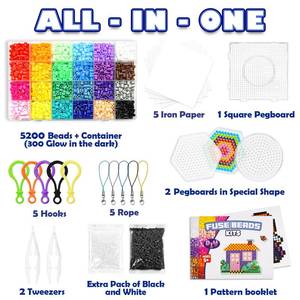 lot 26071 image: 5200 5mm Fuse Beads Kit - 24 Colors  66 Patterns, School Crafts Toys for Girls Ages 8-12, Arts and Crafts for Kids Ages 6-8, Birthday Gifts for Girls Boys Age 5 6 7 8 9 10 11 12 Year Old - Retail $20