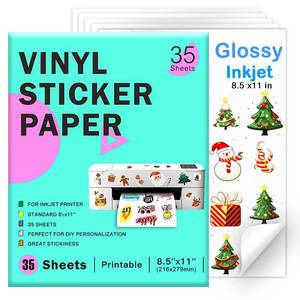 lot 26073 image: Printable Vinyl Sticker Paper for Inkjet Printer - 35 Sheets Glossy White - 8.5 x 11 - Waterproof Labels Paper, Dries Quickly, Vivid Colors, Tear Resistant, DIY Christmas Stickers - Retail $10