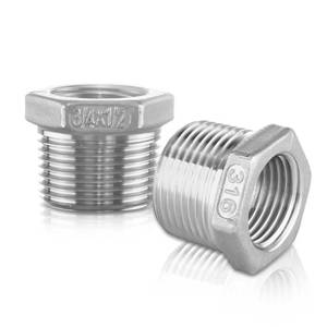 lot 26108 image: 316 Stainless Steel Hex Bushing Reducer, 34 NPT Male to 12 NPT Female Pipe Fitting Adapter - Corrosion Resistant Connector for Plumbing, Hydraulic, Air, Oil & Gas Systems (34 to 12) - Retail $10