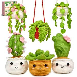 lot 26113 image: Crochet Kit for Beginners, Crochet Starter Kits, Amigurumi Craft Knitting Crocheting Kits with Step-by-Step Video Tutorials, 6 Pack Hanging Potted Plants Family