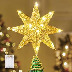 lot 26114 image: 8 Metal 8-Point Star Christmas Tree Topper LED, Glitter Golden Treetop Decorations with 20 Warm White Lights, Battery Powered Decor for Home Holiday Xmas Party Indoor - Retail $19