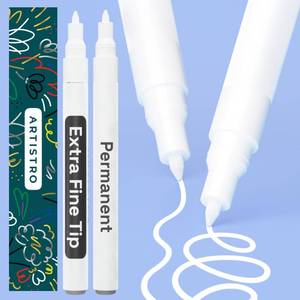 lot 26137 image: 2 White Permanent Marker - Waterproof Markers for Tire, Fabric, Rocks, Glass, Ceramic, Wood, Paper - Oil Based Paint Pens - Extra-Fine Tip 0.7mm - Retail $7