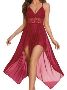 lot 26140 image: Babydoll Lingerie Set, High Slit Sexy Nightgowns Women, Boudoir Outfits For Photography Wedding Honeymoon Burgundy Small - Retail $18