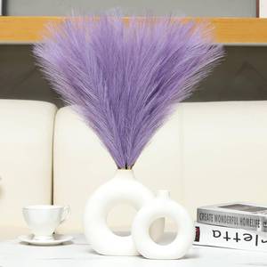 lot 26142 image: Faux Pampas Grass Decor 17.7 Inch 6pcs, Artificial Pompas Grass Bulk Artificial Dried Flower Small Vase Filler for Boho Home Wedding Decoration (Purple) - Retail $10