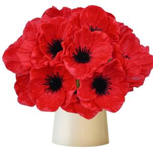 lot 26143 image: 10Pcs Red Poppy Artificial Flowers 11 Real Touch No Fade PU Fake Flowers for Wedding Centerpieces Bridal Bouquets Home Decor Vase DIY Arrangements MemorialVeterans Day - Retail $10
