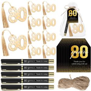 lot 26158 image: 25 Set 80th Birthday Party Favor for Guest Anniversary Party Favor Golden Birthday Bookmark Thanks for Coming Pen with Tag Appreciation Gifts for Women Men Wedding New Year(missing pieces)  - Retail $25