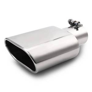 lot 26161 image: Rectangle Exhaust Tip 2.5 Inlet, Polished Square Exhaust Tailpipe Tip 3 x 5.5 Outlet 9.5 Long, Bolt on Design Easy Installation - Retail $27