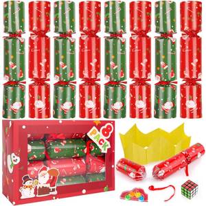 lot 26164 image: H8 Pack Christmas Party Favor Non-Snap Red Green Christmas Party Table Favor with Party Hats Joke Little Gifts Inside for Kids Adults, Holiday Party Favor Xmas Dinner Traditions Supplies