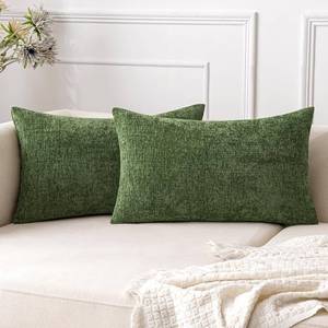 lot 26182 image: Summer Couch Pillow Covers 12x20 Inch Pack of 2 Lumbar Throw Pillow Covers Decorative Modern Solid Dyed Soft Chenille Pillowcases for Sofa Bed Moss Green(Only Covers) - Retail $11
