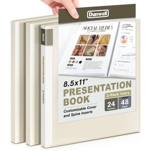 lot 26185 image: Presentation Binder 24-Pocket, Displays 48 Pages, 8.5x11 Portfolio Binder with Plastic Sleeves, Storage and Organizer for Documents, Certificates, Projects, Photos (3 Pack, Ivory) - Retail $24