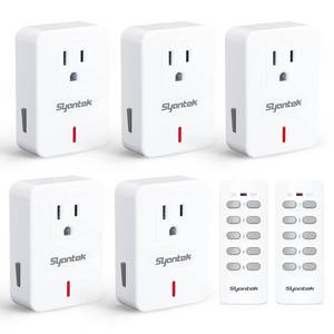 lot 26189 image: Remote Control Outlet Wireless Light Switch for Household Appliances, Expandable Remote Light Switch Kit, Up to 100 ft Range, White (4 Outlets  2 Remotes) - Retail $20