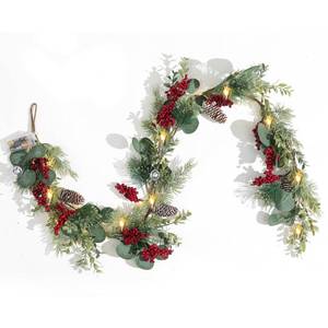 lot 26208 image: Christmas Garland, Festive 5FT Christmas Garland with Green Pine, Red Berries, and Rustic Pinecones - Perfect for Holiday Decor - Retail $16