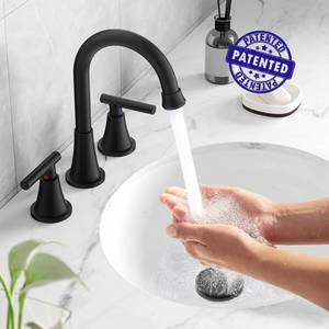 lot 26217 image: Bathroom Faucets for Sink 3 Hole, Hurran Matte Black Bathroom Sink Faucet with Pop-up Drain and Supply Lines, Stainless Steel Lead-Free Widespread Faucet for Vanity RV Farmhouse, 2 Pack - Retail $97