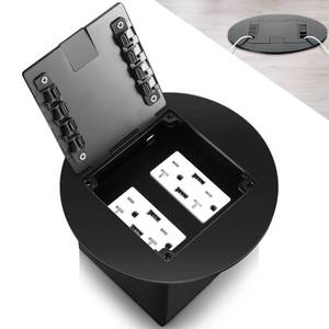lot 26244 image: 1 Pcs Recessed Floor Outlet 4. 72 x 4. 72 x 3. 94 2-Gang with 4. 8a USB Chargers 20 Amp Floor Receptacles Round Hidden Outlet Kit Electrical Waterproof Box, Etl Listed (Black) - Retail $63