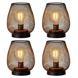 lot 26246 image: Battery Operated Lamp Table Powered Lantern, Set of 4 Metal Cage Cordless Lamps with LED Bulb, Vintage Decorative Outdoor Lantern for Weddings, Parties, Patio, Events for Indoor Shelf Decor - Retail $46