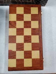 lot 26408 image: Retro Metal Chess Set for Adults and Kids Marbling Chess Board with Chess Pieces Travel Chess Set with Metal Pieces Folding Chessboard Ideal for Beginners and Professional Players. WELL USED. - Retail $50