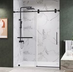 Radiance 72 in. W x 76 in. H Single Sliding Frameless Shower Door in Matte Black Towel Bar with 3/8 in. Clear Glass *Retail $643*