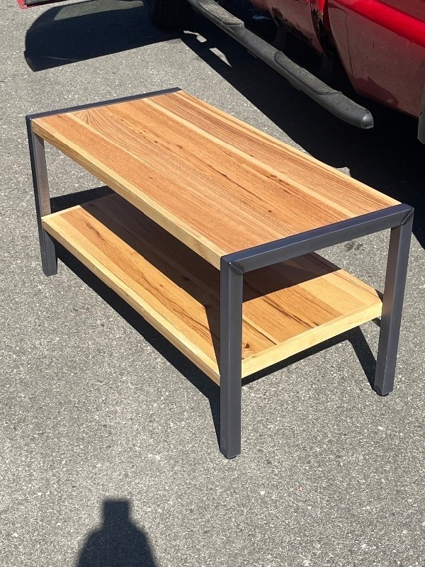 lot 19 image: Beautiful Quality Wood Top & Shelf Utility Table - Urban minimalist Design - Steel Frame Roughly 2 x 3.5