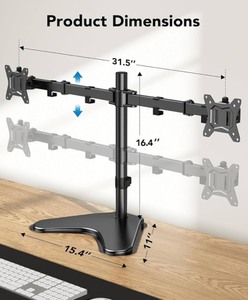 HUANUO 32 inches Dual Monitor Stand up to 17.6lbs per Arm, High-Grade Aluminum Free Standing Dual Monitors Mount for 2 Screens. Fully Adjustable Dual Monitor Stand for Desk with Tilt, Swivel, Rotation