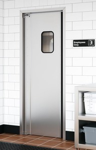 lot 25 image: KoolMore Commercial Single Aluminum Swinging Traffic Door with 9 in. x 14 in. Window - 30 in. x 84 in. Door Opening (KM-SWD30) Retails $1,427
