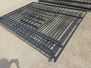 lot 106707 image: Unused 20 Ft Bi-Parting Wrought Iron Gate Double Swing  Driveway  Ranch Entry  Damage See Photos
