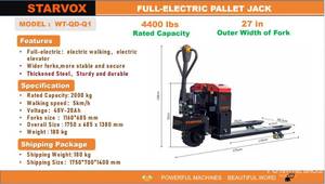 lot 16004 image: Starvox Full Electric Pallet Jack with Digital Display  WT-QD-Q1