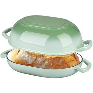 lot 1124 image: VORRINGARD Enameled Cast Iron Sourdough Bread Oven, Dutch Oven, Loaf Cast Iron Bread Pan for Homemade Bread Baking, Meatloaf Pan with Lid, 7QT, Green