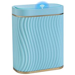 lot 1130 image: steo spce Bathroom Small Trash Can with Automatic Touchless Lid, 2.6 Gallon Smart Garbage Can Narrow Waterproof Trash Bin for Bedroom, Office, Living Room (Gold Blue)