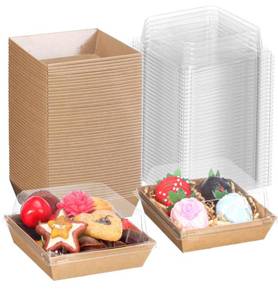 lot 1136 image: 60 Pack Bakery Boxes - 4x4x2.5 Inch Charcuterie & Treat Boxes with Clear Lids - Perfect for Chocolate Covered Strawberries, Mini Cakes, Macarons & Party Favors