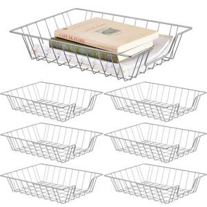 lot 1140 image: Yeaqee 6 Pcs Letter Tray Wire Paper Trays Stackable File Desk Organizer Metal File Paper Holder Basket for Desk Desktop Letter Storage for Office Home Classroom School(14 x 10 x 3,Silver)
