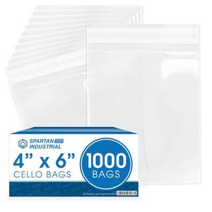 lot 1142 image: Spartan Industrial - 4 X 6 (1000 Count) Resealable Adhesive Crystal Clear Cello Poly Bags for Bracelet Packaging, Gifts, Party Treat Bags - Self Seal & Reinforced