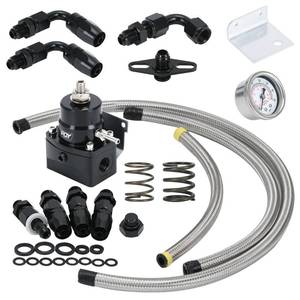lot 1146 image: PQY Adjustable Fuel Pressure Regulator Kit 3-70PSI With 6AN Return and 6AN feed Port with AN6-6AN Fuel Line Hoses Connectors (black)