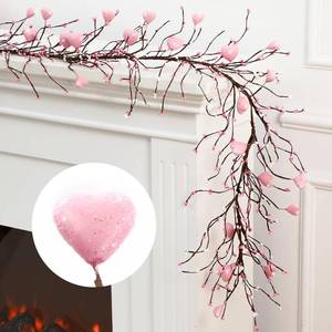 lot 1163 image: Yuxung Valentines Day Glitter Garland with 30 Fairy Lights 4.5ft Pip Berry Cherry Blossom Garland LED Christmas Lights for Valentines Day Wedding Party (Pink)