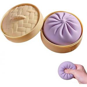 lot 1176 image: Giant Glitter Dumpling, Giant Dumpling Squishy Stress Relief Fidget, Jumbo Bao Bun Slow Rising Squeeze Decompression Item with Steamer Box for Adults (Purple)