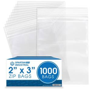 lot 1182 image: Spartan Industrial - 2 X 3 (1000 Count) 2 Mil Clear Reclosable Zip Plastic Poly Bags with Resealable Lock Seal Zipper