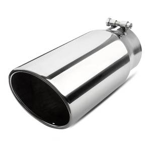 lot 1214 image: Vurkcy 4 inch Inlet Exhaust Tip, 5 Outlet 12 Overall Length Stainless Steel Exhaust Tail Pipe, Bolt-On, Rolled Edge, Slant Sleek Angle Cut, Polished Tailpipe, Silvery