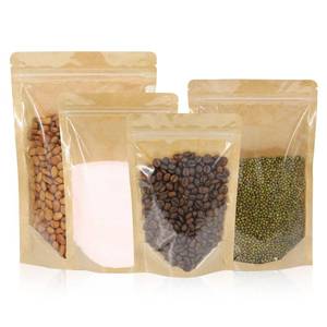 lot 1218 image: 100 Pcs Stand Up Kraft Bags With Window Clear Resealable Food Storage (Kraft, 4.72x7.87 inch)