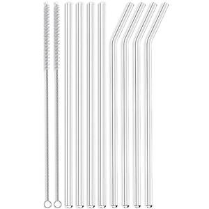 lot 1220 image: ALINK Skinny Clear Glass Straws, 10.5 x 7 mm Long Reusable Drinking Straws for 30 oz 20 oz RTICYETI Stanley Tumblers, Mason Jars, Pack of 8 with 2 Straw Brush
