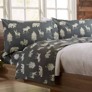 lot 1232 image: Great Bay Home Full Size Microfiber Sheet Set - Lodge Decor 4-Piece Bed Sheets - Ultra-Soft and Smooth Brushed Microfiber Woodland Decor Bedding (Forest Animal - Dark Grey)