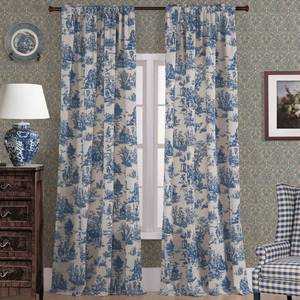 lot 1234 image: Blue and White Curtains 96 Inches Long for Living Room Set 2 Panels Moderate Blackout Darkening Window Cotton Toile Floral Ceiling to Floor Drapes for Bedroom Grand Millennial Coastal Farmhouse Decor