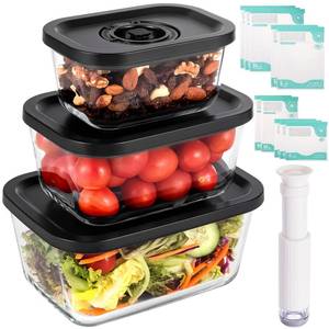 lot 1258 image: FreshSeal - Borosilicate Glass Vacuum Food Storage Set - Leakproof, OvenMicrowave Safe, BPA-Free