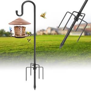 lot 1265 image: Bird Feeder Pole with Shepherds Hook - Heavy Duty Hummingbird Feeder Stand with 5 Prong,78 Adjustable Rustproof Garden Hooks Outdoor for Hanging Birdfeeder,Wind Chimes,Lanterns,Solar Lights,Black