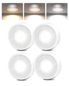 lot 1278 image: EZVALO LED Puck Lights, 50Lumens, Touch Light, 2.5 Mini Tap Light, Rechargeable Sitck On Tap Lamp, 3 Color Temps, Under Cabinet Lights Wireless, Ideal for Kitchen,Closet,Pantry,Camper(4 Pack)